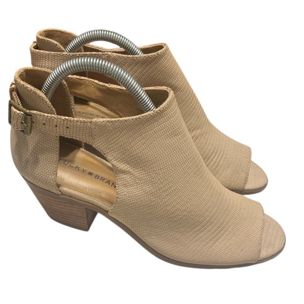 Lucky Brand LP Barimo Open Toe Leather Bootie Size 9.5 Beige